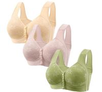 3PCS Plus Size Front Fastening Bras for Women UK Sales V-Neck Full Coverage Non Wired Stretchy Underwear Sexy Front Button Shaping Cup Adjustable Shoulder Strap Breathable Sports Bra Tops for Everyday