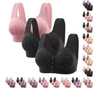 3PCS Plus Size Front Fastening Bras for Women UK Sales V-Neck Full Coverage Non Wired Stretchy Underwear Sexy Front Button Shaping Cup Adjustable Shoulder Strap Breathable Sports Bra Tops for Everyday