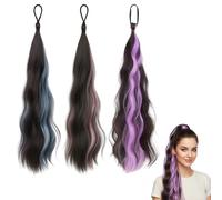 3pcs Ponytail Extension, Colorful Ponytail Extension Human Hair, Pink Purple Blue Blend, Clip In Ponytail, With Hair Tie, Pony Tail Extensions For Women Girl Diy