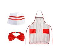 3Pcs Popcorn Adult Waiter Costume Kit, Restaurant Uniform With Chef Hat Red And White Striped Apron Bow Tie For Halloween Costumes Cosplay Carnival Fancy Dress Up Party Birthday And Role Play