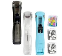 3PCS Portable Binder Clip Stapler, Reusable Desktop Stapler with Clip Dispenser, Includes 300 Reusable Clips, Handheld Paper Fastener for Office, School & Home Use (F 3PCS)