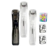 3PCS Portable Binder Clip Stapler, Reusable Desktop Stapler with Clip Dispenser, Includes 300 Reusable Clips, Handheld Paper Fastener for Office, School & Home Use (D 3PCS)