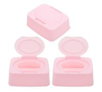 3pcs Portable Wipe Holder with Dustproof Flip Top, Pink PP Box