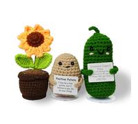3Pcs Positive Crochet Potato With Standing Base,Handmade Crochet Emotional Support Collection Dolls Sunflower Design Encouraging Gift Pocket Hug Dolls for Birthdays,Home Office,Party Decorations