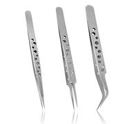 3PCS Precision Tweezers Set, Anti-Static Stainless Steel Tweezers Professional Pointed, Straight Tip and Curved Fine Tip Tweezers Set for Eyelash Extensions Electronics Soldering Jewelry Craft