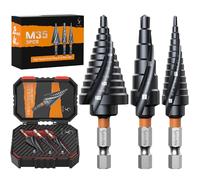 3PCS Premium HSS & M35 Cobalt Spiral Step Drill Bit Sets (1/4"-7/8"), TiAlN Coated for Superior Durability, Cone Drill Bit for Sheet Metal, Stainless Steel, Aluminum, Wood, Plastic and DIY Projects