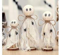 3PCS Primitive Halloween Ghosts on Wooden Stand Halloween Decorations Indoor Hunting House Spooky Crafts Shelves Mantels Skull Evil Ghost Table Centerpieces Gothic Wood Ghosts Decor