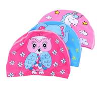 3pcs Printed Swim Cap, Cartoon Swimming Hat, Polyester