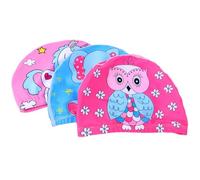 3pcs Printed Swim Cap Set, 3 Cartoon Designs, Polyester