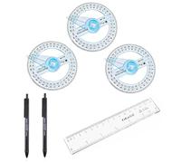 3Pcs Protractor Set, Protractor 360, 360 Protractor with Swing Arm Plastic Circle Ruler Geometry Tool for Classroom Office Drafting Measuring with Pen and Ruler