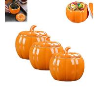 3PCS Pumpkin Candy Jar Halloween Cookie Jar with Lids,Ceramics Pumpkin Bowl Fall Candy Dish Orange Canister Storage Sugar Bowls Snack Containers for Halloween Thanksgiving Party Table Decor