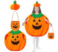 3Pcs Pumpkin Costume Set for Kids, Halloween Costumes for Toddlers and Preschoolers, Pumpkin Costume with Hat and Bag, Trick or Treat Outfit for Halloween Parties and Festivals