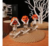 3PCS Pumpkin Head Skull Ornaments for Halloween Decor, Home Meditation Yoga Scene Setup