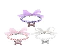 3Pcs Puppy Collar Adjustable Kitten Collar with Rhinestone Bone & Pearl & Bow Bling Pet Necklace Cute Puppy Essentials for Pet Lovers Kitten Necklace
