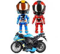 3pcs Q Version Motorcycle Helmet, Rider Exquisite Model Deformable Toy, Toy Figure Motorcycles, Alloy Helmets, Transforming Racing Drivers Toys, Gifts, Decorations