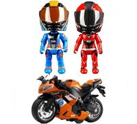 3pcs Q Version Motorcycle Helmet, Rider Exquisite Model Deformable Toy, Toy Figure Motorcycles, Alloy Helmets, Transforming Racing Drivers Toys, Gifts, Decorations