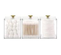 3PCS Qtip Holder Bathroom Organizer and Storage Containers Plastic Apothecary Jars Dispenser with Lids for Cotton Ball, Cotton Swab, Cotton Round Pads, Floss
