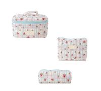 3Pcs Quilted Makeup Bag Large Capacity Portable Cosmetic Pouch Flower Pattern Skincare Clutch Storage for Travel Daily Use(Color-05)