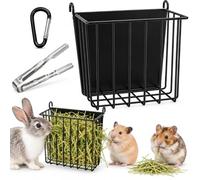 3Pcs Rabbit Hay Feeder & Guinea Pig Hay Rack, Metal, 17cm Clip | Metal hanging hay feeder with black carabiner and 17cm stainless steel clip for rabbits, guinea pigs and chinchillas.