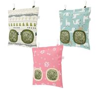 3Pcs Rabbit Hay Feeder Hanging Feeding Bag with Hooks - Small Animal Feeder Storage Pouch with 2 Hole Guinea Pig Storage Racks - Hanging Feeding Hay for Bunny Hamster Chinchilla