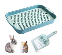 3PCS Rabbit Litter Tray Large 36×24×4 cm, 2 Tier Guinea Pig Litter Tray With Grid Rectangular Flat Rabbit Cage Toilet Tray With Mini Broom and Dustpan for Bunny Guinea Pig Cat