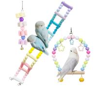 3PCS Rainbow Bird Toys Bird Foraging Toys Parakeet Toy Chewing Hanging Toy Bird Cage Swing Toys Bird Cage Accessories Bird Climbing Ladder for Conure Cockatiel Budgies Lovebird Parrotlet Random Color