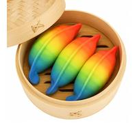 3pcs Rainbow Dumpling Squishy with Steamer, Colorful Squishy Dumpling Toy for Anxiety Relief, Soft Mini Fidget Toys with Slow Rebound, Creative Squeeze Toys Gift for Friends Coworkers
