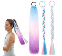 3PCS Rainbow Hair, Pre-Braided Hair Accessories with Elastic Loops, Colourful Synthetic Plaits for Various Hairstyles and Party Outfits, Festival Appearances and Creative Play Sessions