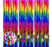 3pcs Rainbow Metallic Tinsel Curtains Tinsel Backdrop Party Foil Door Curtain,1*2m Glitter Fringe Curtain Wall Tinsel,Shimmer Curtains Tassel Backdrop for Kids Birthday Hen Rainbow Party Decoration