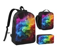 3PCS Rainbow smoke Backpack Set with Insulated Lunch Box Pencil Pouch, 17inch Lightweight Laptop Bags Shoulder Lunch Bag and Pencil Case Bag 3-in-1 Set