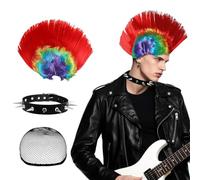 3Pcs Rainbow Vertical-spike Wig for Men Women Costume Wig with Pointed-design Leather Neckband Wig Cap Men’s Cosplay Synthetic Layered Hair Wigs for Costumes Cosplay Halloween Carnival Parties Anime