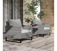 3PCS Rattan Bistro Set Glass Top Table and Chairs with 4 Cushions Outsunny Light Grey One Size