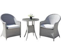 SHATCHI Sorrento Premium 3 Pieces Aluminium Rattan Bistro Set 2 Seater, 2 Chairs with Cushions, Glass Top Table Outdoor Garden Lounge Balcony Patio Compact Furniture, Light Grey