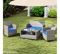 Outsunny 3PCs Rattan Garden Seat Cushions Pads for Patio Furniture Blue, Blue