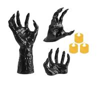 3Pcs Realistic Halloween Wall Mounted Devil's Hand Black Plastic Desk Lamp Holder with Candle Ghost Hand Storage Hook