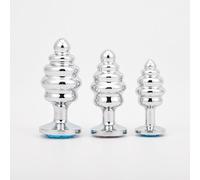 3pcs Red Ribbed Butt Plugs, Stainless Steel Metal Anal Plugs for Couples, Anal Training Expansion Plug Sex Toys