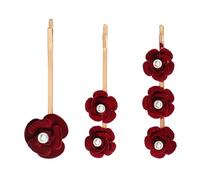 3pcs Red Rose Flower Hair Pins Silk Cloth Abs Zinc Alloy