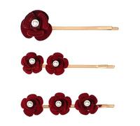 3pcs Red Rose Hair Pins with Pearl Floral Design for Women