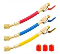 3Pcs Refrigeration Charging Hoses and Ball Valve Set, R22 R134A R410 Air Conditioner Coolant Adding Kit 1/4 SAE & 5/16 SAE for HVAC AC Maintenance