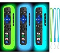 3PCS Remote Case Cover for All ROKU TV (Glow in The Dark), Bring 3PCS Hanging Ropes, Protective Silicone Skin Case for Roku TV Roku Box TVRemote Control (Blue+Green+Sky Blue)