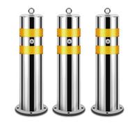 3pcs Removable Stainless Steel Bollards - Durable Driveway Security Posts for Traffic Control, Outdoor Safety Barriers, 60cm x 11.4cm (23.6" x 4.5") - Silver Fi