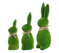 3PCS Resin Flocked Bunny Figurines Set, Small Artificial Green Flocking Moss Sculpture, Easter Bunny Figurines for Spring Easter, Garden Baskets, Yard Decors