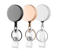 3pcs Retractable Badge Holder Set 60CM Steel String ID Card Reel Lanyard with Key Ring for Students Factory Workers (Rose Gold/Silver/Black)
