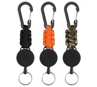 3pcs Retractable Keychain Extendable Key Chain Ring Keyring with Carabiner Steel Wire Reel Clip Holder 60cm 23.6inch Premium Heavy Duty Extendable Lanyard for Hikers Mountaineers Skiers Campers