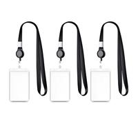 3Pcs Retractable Lanyard with Card Holders Set,Neck Lanyard Clear Waterproof Cruise ID Cards Holders,Black Vertical Lanyards,Clear Reel Clip,for id Card Holder,Key Holder Keyring(Black)