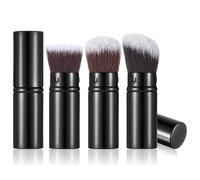 3Pcs Retractable Makeup Brush, Kabuki Powder Brush Foundation Retractable Face Blush Brushes for Blending Liquid Bronzer Buffing Flawless Cosmetics (Black)