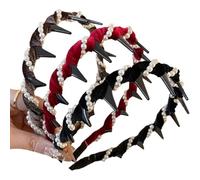 3Pcs Retro High Skull Pearl Headband, Retro High Skull Headband, Reversible Headbands With Teeth, Elegant Braided Pearls Bridal Hair Hoop With Teeth (3Pcs B)