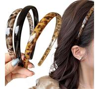 3Pcs Retro Leopard Print Headbands Set, Fashion Acetate Hair Bands Black Head Bands Non-Slip Tortoise Headband with Teeth, Tortoise Shell Headband Hair Style Accessories for Women and Girls