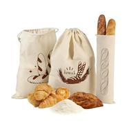 3Pcs Reusable Bread Bags for Homemade Bread - 100% Natural Cotton Storage Bags - Includes 1 Large (31x20cm) 2 Small (17x22cm) - Breathable Food Storage for Sourdough,Baguette,Rolls