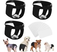 3Pcs Reusable Washable Dog Diapers for Female Pets in Heat, Adjustable Protective Pants with 15 Spare Pads for Monthly Bleeding, Black (S)